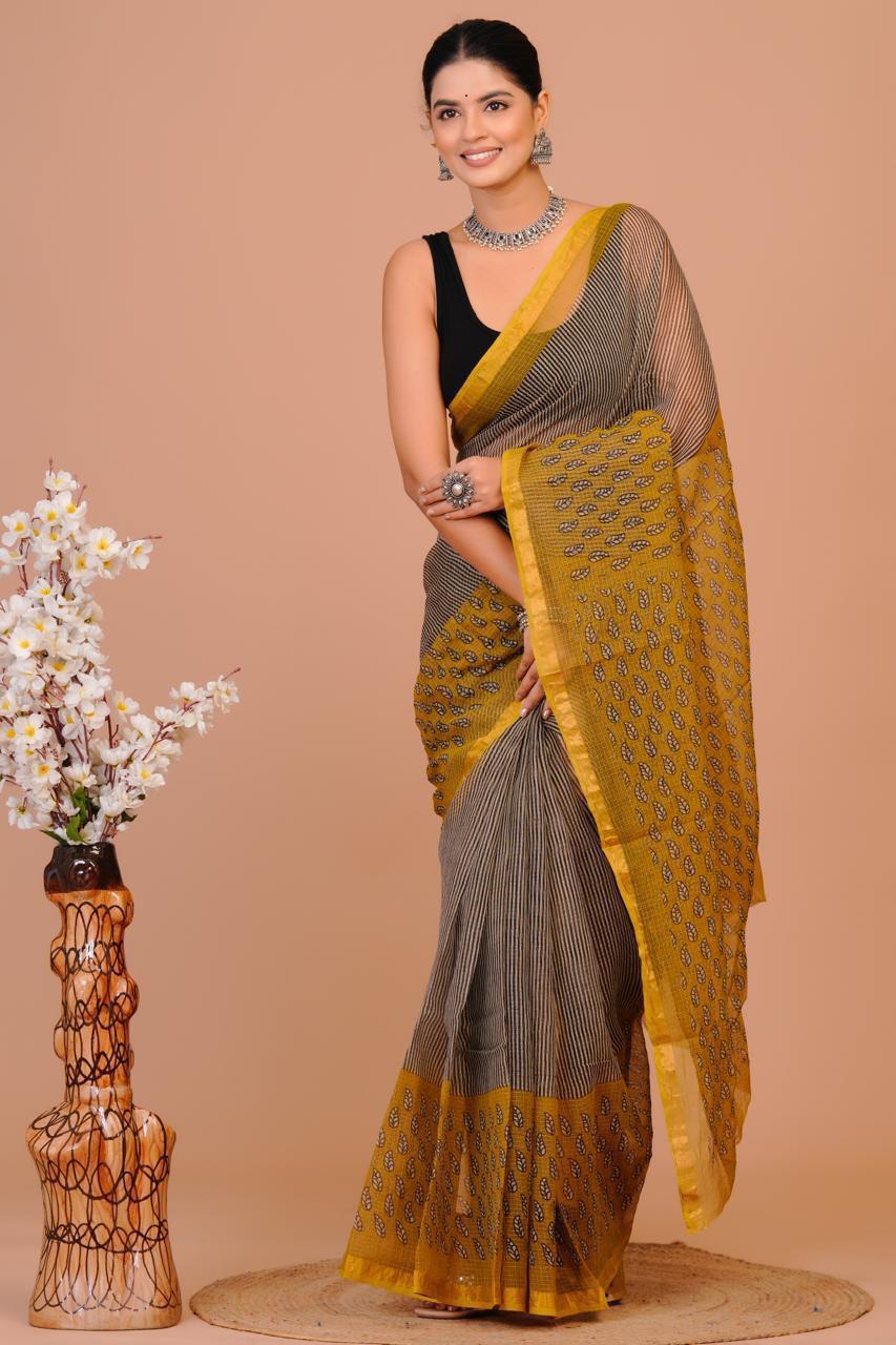 DESIGNER HAND BLOCK PRINTED KOTA DORIYA SILK SAREE(KDSYS29)