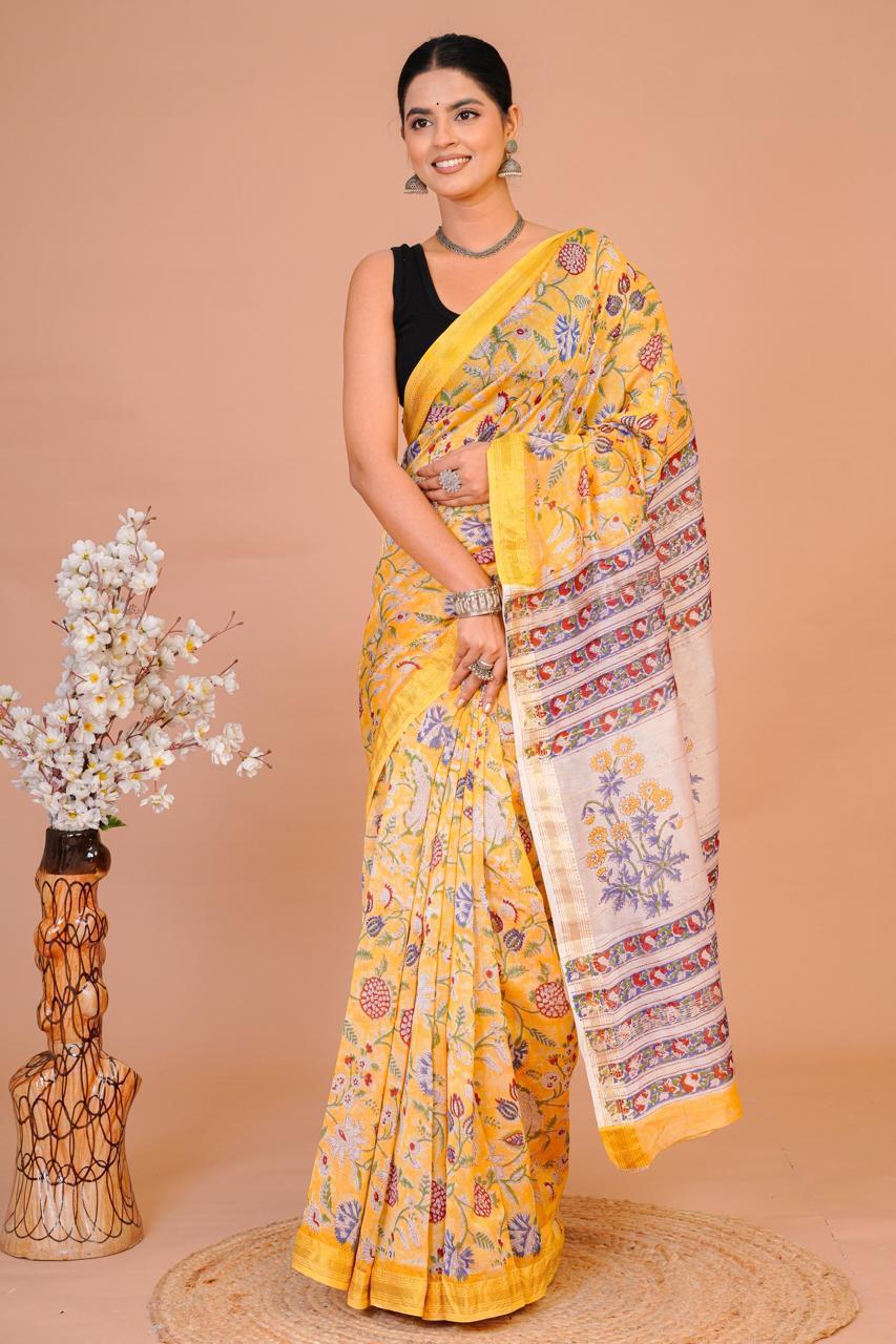 EXCLUSIVE HAND BLOCK PREMIUM MAHESWARI SILK SAREE ( MSYS55)