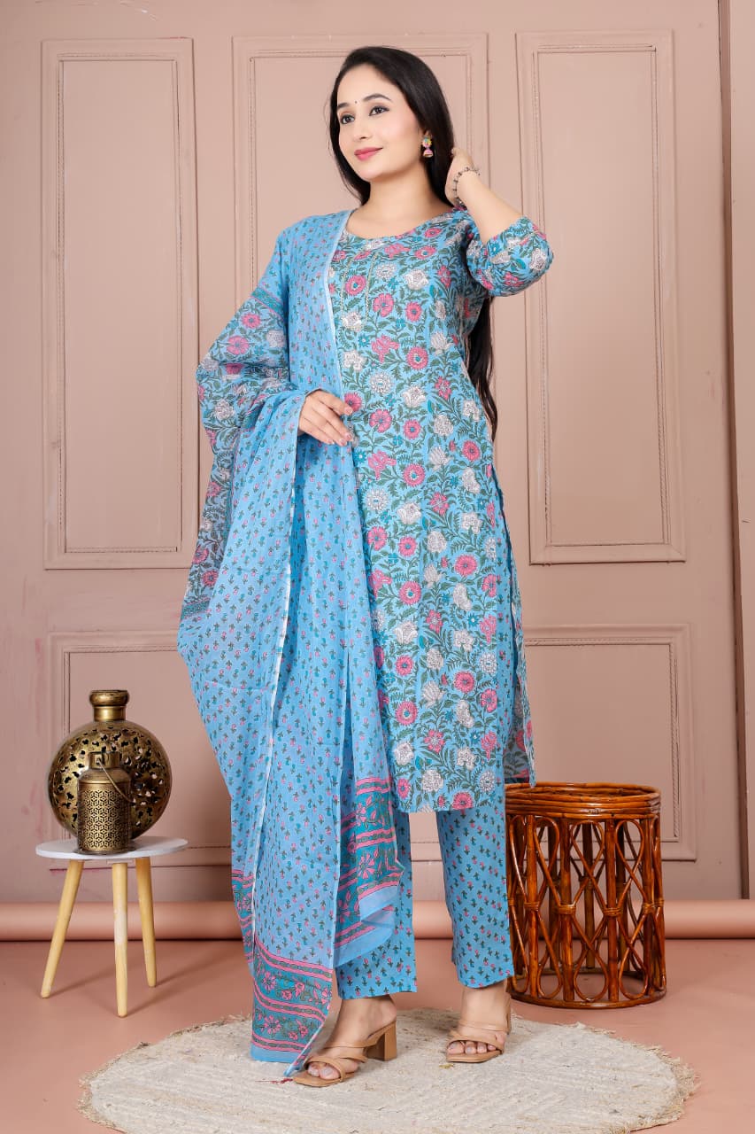 Flower print cotton suit with mulmul dupatta (CSSYS06)