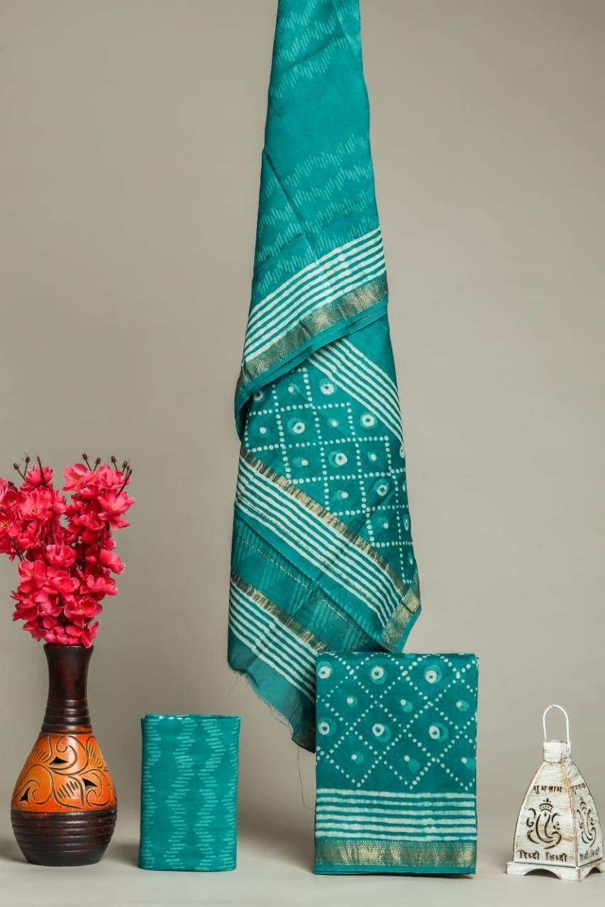 EXCLUSIVE  HAND BLOCK PRINT MAHESHWARI SILK SUIT WITH MAHESHWARI SILK (MSLYS92)