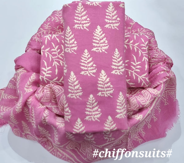 TRADITIONAL HAND BLOCK PRINT PURE COTTON SUIT WITH CHIFFION DUPTTA (PCHFYS156)