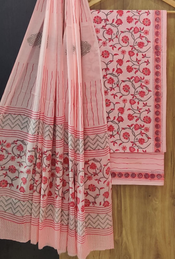 TRADITIONAL HAND BLOCK PRINT PURE COTTON SUIT WITH COTTON MULMUL DUPATTA( MALYS203)