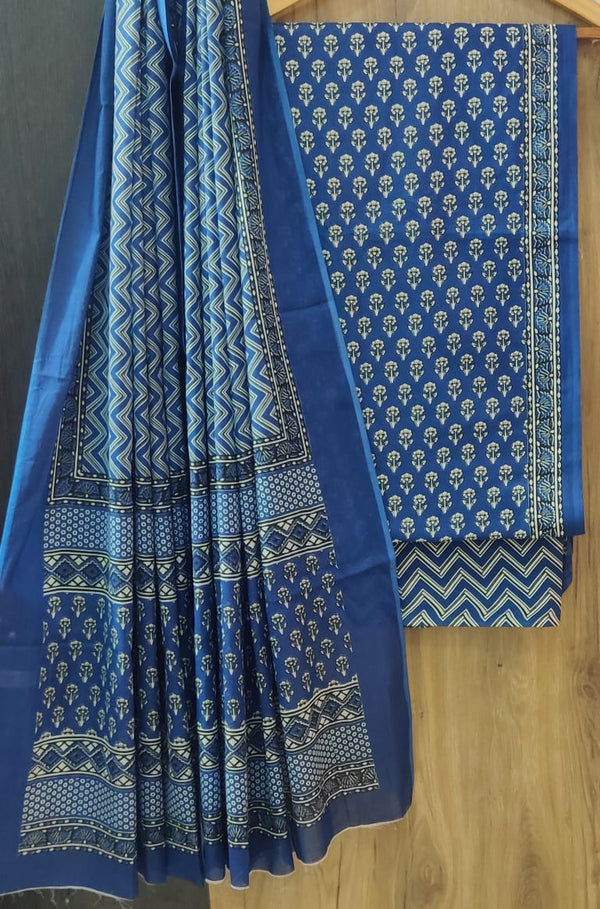 HAND BLOCK PRINT COTTON SUIT WITH COTTON MULMUL DUPATTA ( MALYS145)