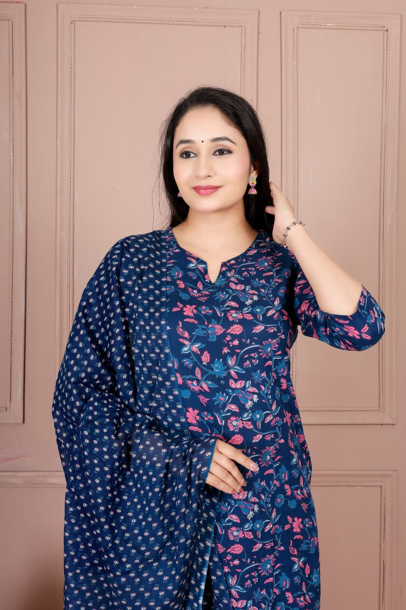 Flower print cotton suit with mulmul dupatta (CSSYS11)