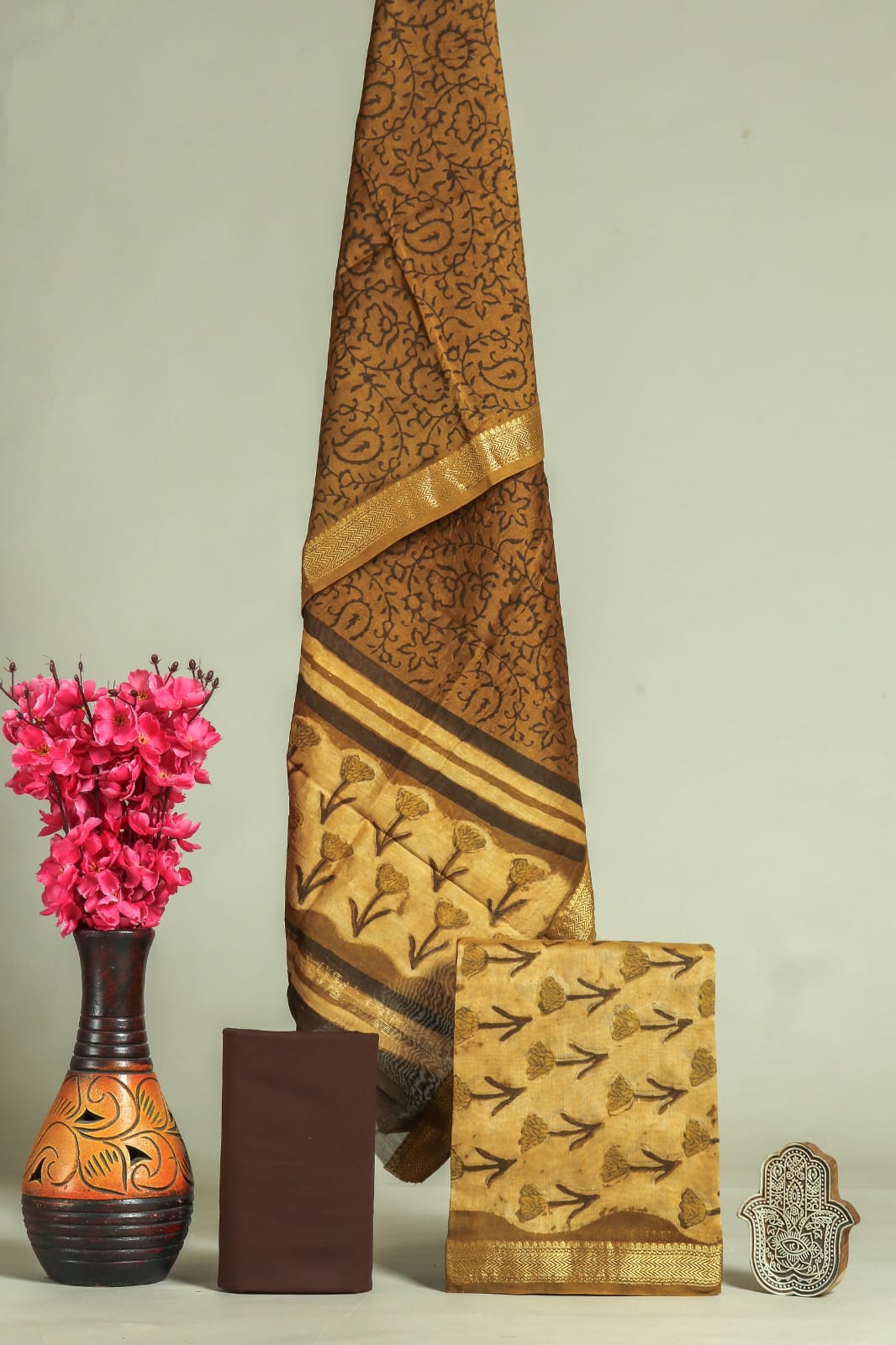 DESIGNER HAND BLOCK PRINT MAHESHWARI SILK SUIT SET (MSLYS60)