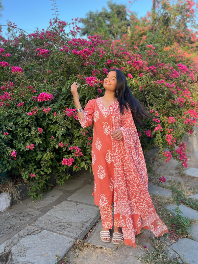 DESIGNER HAND BLOCK PRINT PURE COTTON SUIT WITH COTTON MULMUL DUPATTA(MALYS141)