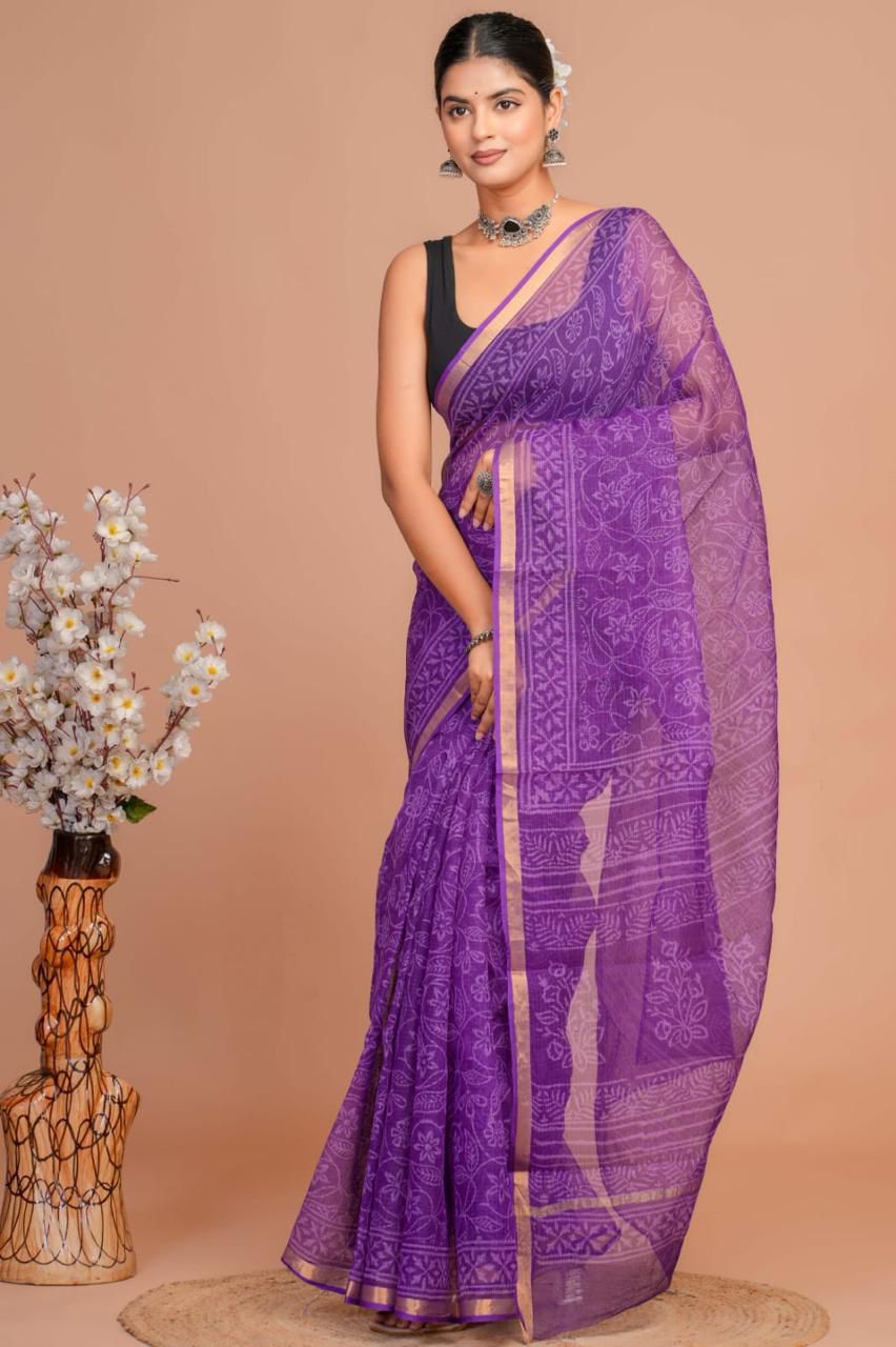 DESIGNER HAND BLOCK PRINTED KOTA DORIYA SILK SAREE(KDSYS29)