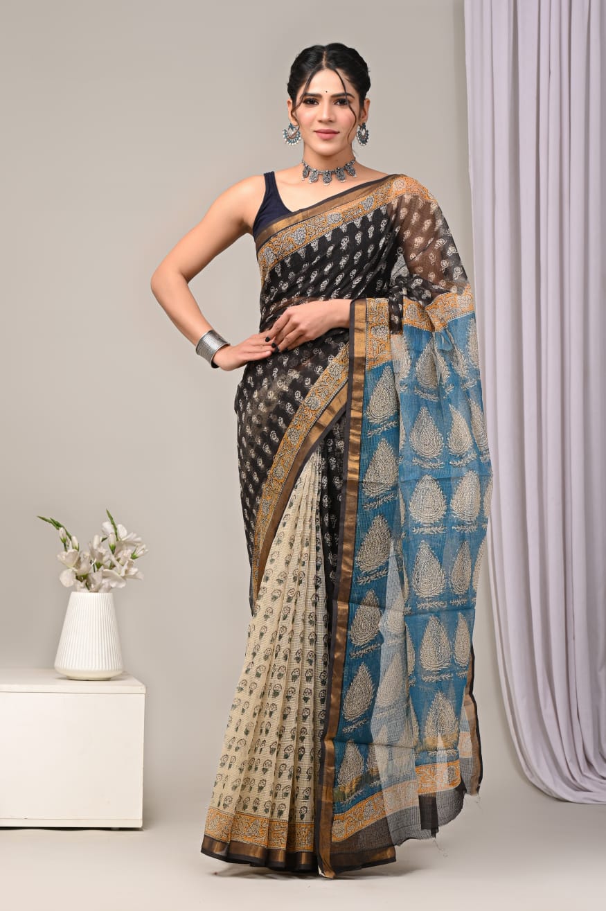 DESIGNER HAND BLOCK PRINTED KOTA DORIYA SILK SAREE(KDSYS07)