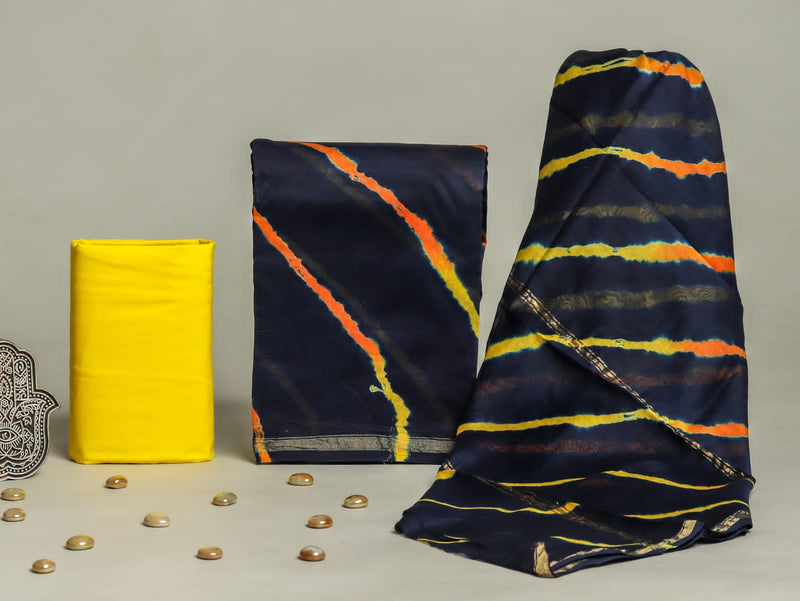 Designer Hand Block Print Chanderi Silk Suit set (CHDYS123)