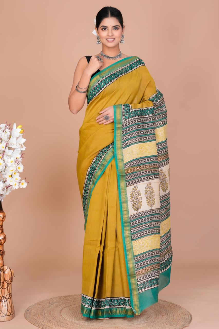 Exclusive Hand Block Print  Maheshwari Silk Sarees (MSYS52)