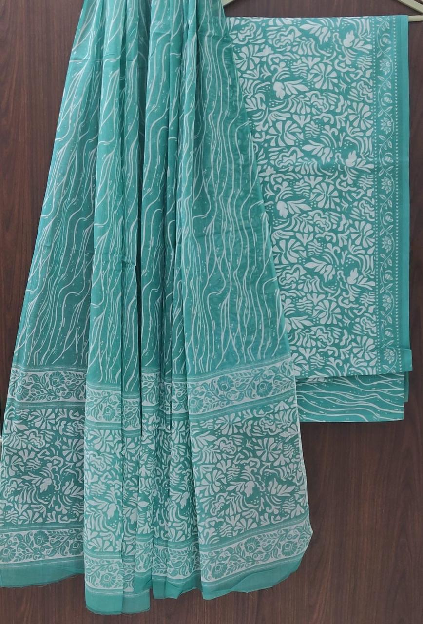 DESIGNER HAND BLOCK PRINT PURE COTTON SUIT WITH COTTON MULMUL DUPATTA (MALYS52ND)