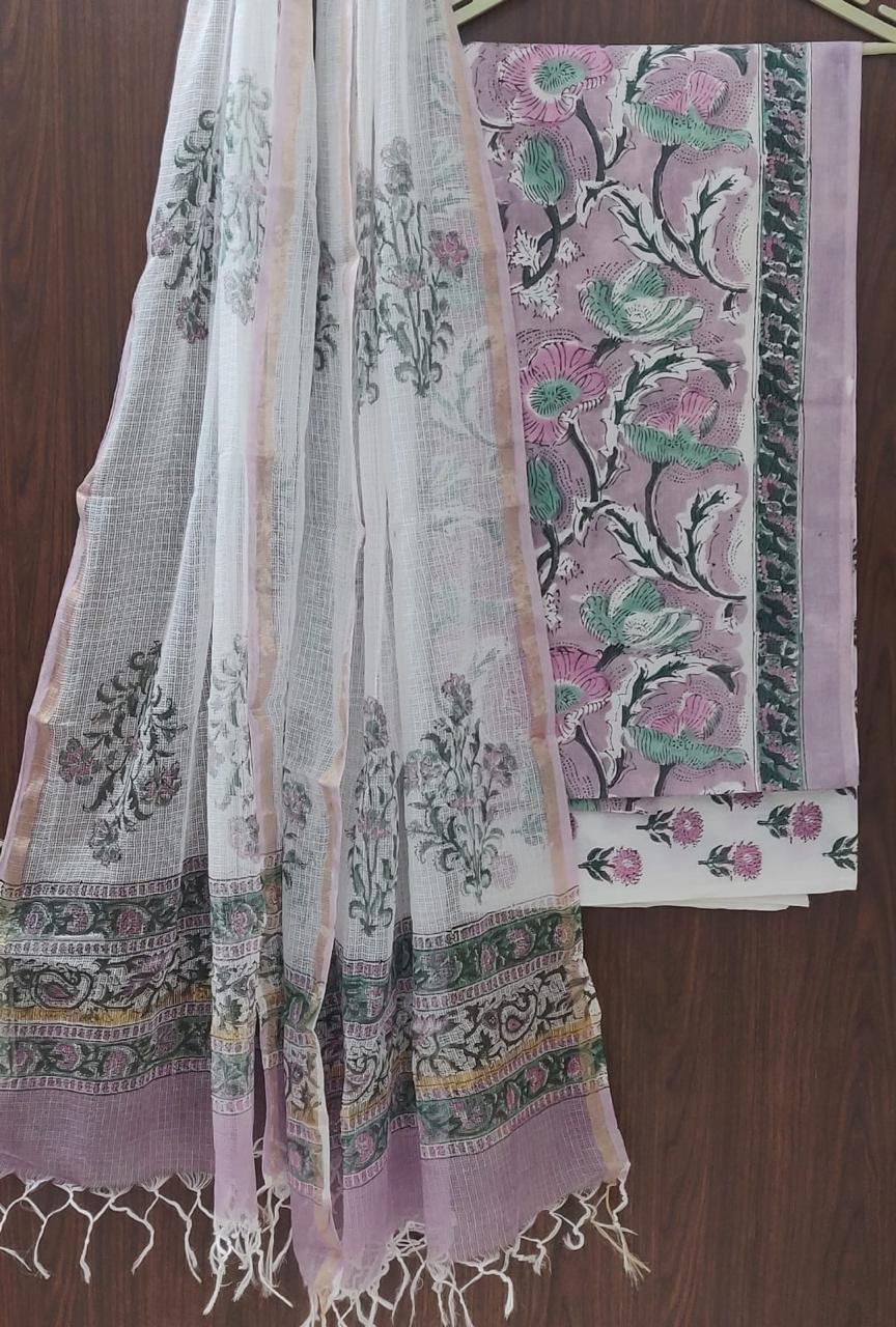 EXCLUSIVE HAND BLOCK PRINT PURE COTTON SUIT WITH KOTA DORIA DUPATTA (3CKDYS99)