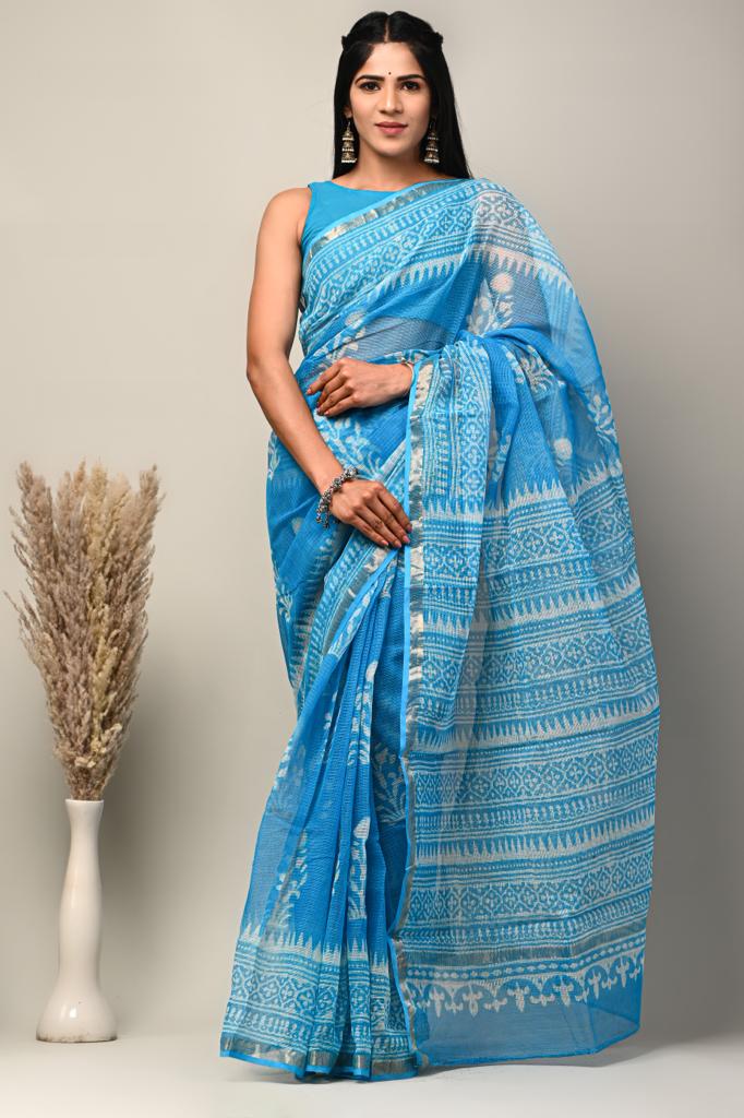 DESIGNER HAND BLOCK PRINTED KOTA DORIYA SILK SAREE (KDSYS05)