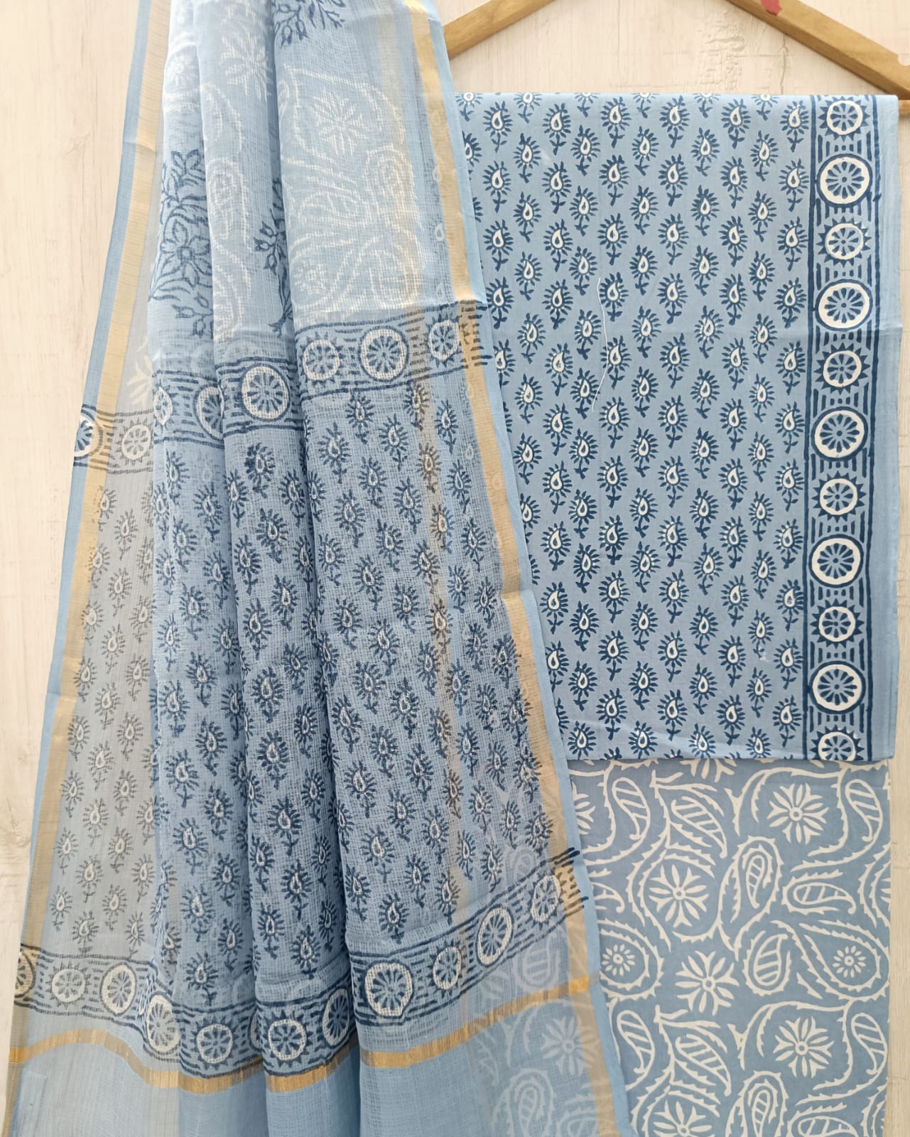 Designer Hand Block Print Pure Cotton Suit Material with Kota Doria Dupatta (3CKDYS18)