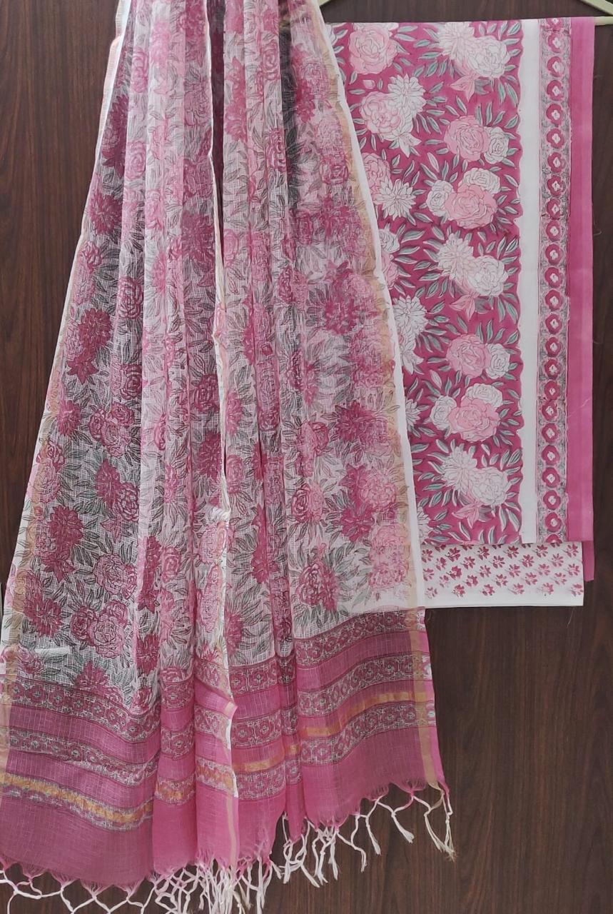 DESIGNER HAND BLOCK PRINT PURE COTTON SUIT WITH KOTA DORIA DUPATTA (3CKDYS102)