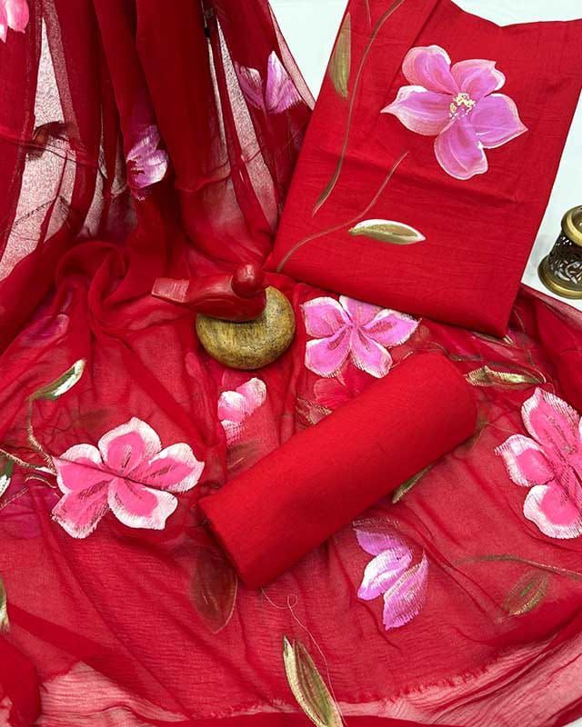 Designer Pure Cotton Suit with Chiffon Dupatta (PCHFYS178)