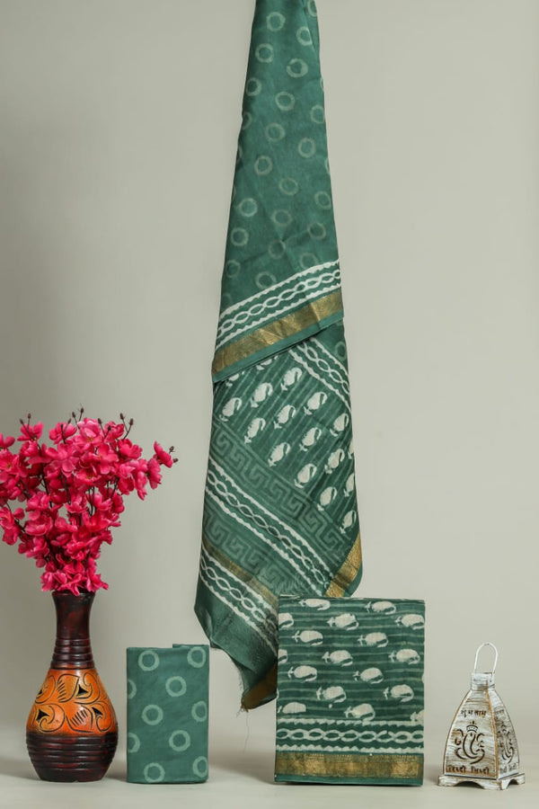 Designer Hand Block Print Maheshwari Silk Suit Set (MSLYS27)