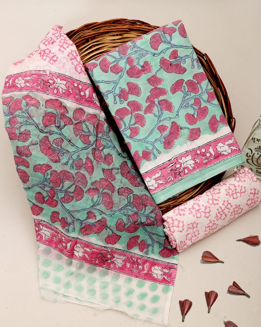 DESIGNER HAND BLOCK PRINT COTTON SUIT SET WITH MULMUL DUPATTA (MALYS296)