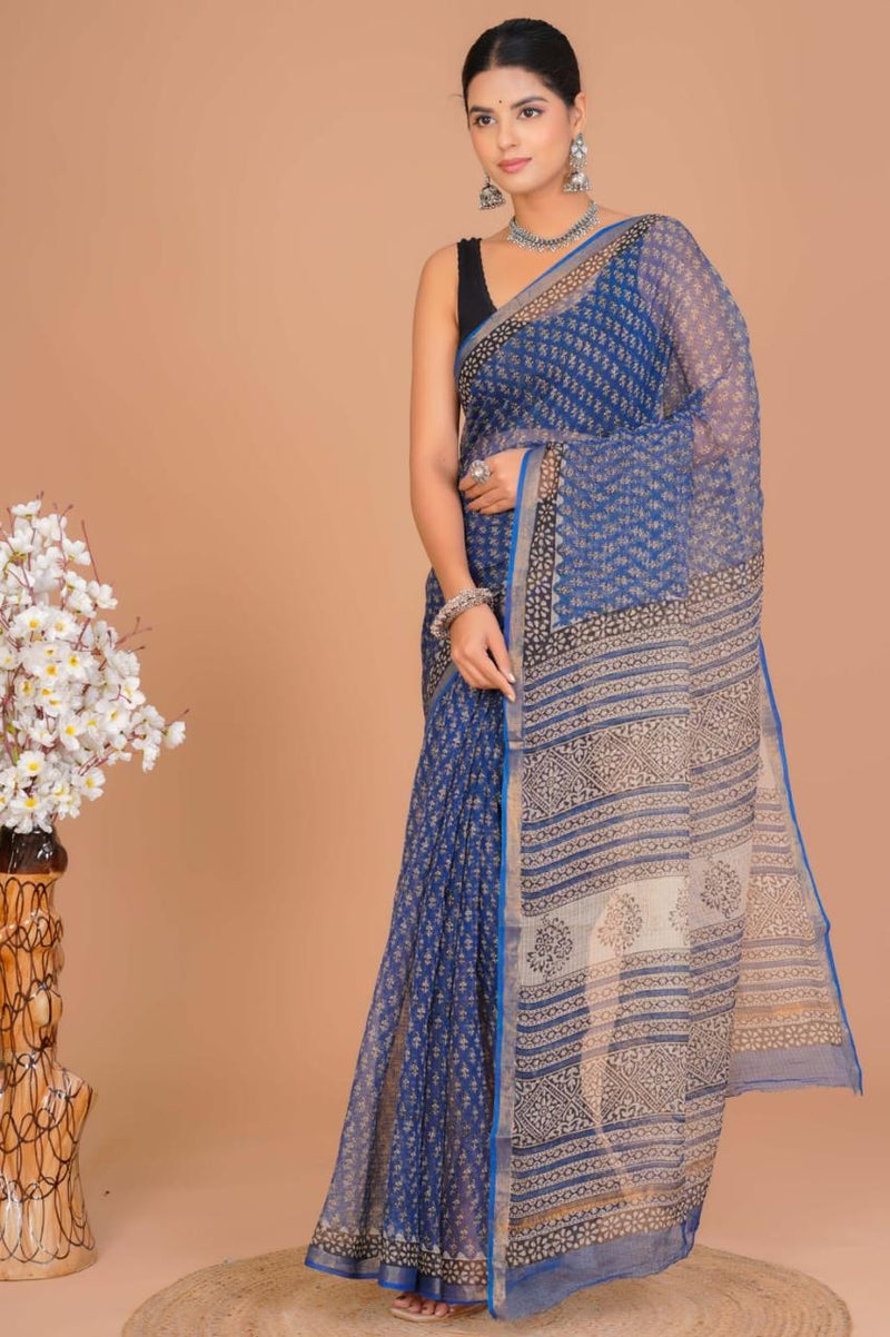 DESIGNER HAND BLOCK PRINTED KOTA DORIYA SILK SAREE(KDSYS30)