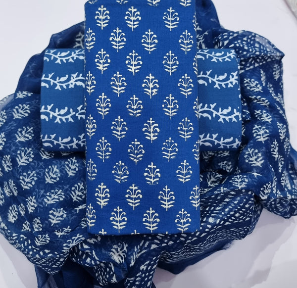 Designer  Hand Block Print  Pure Cotton Suit with Chiffon Dupatta (PCHFYS01)