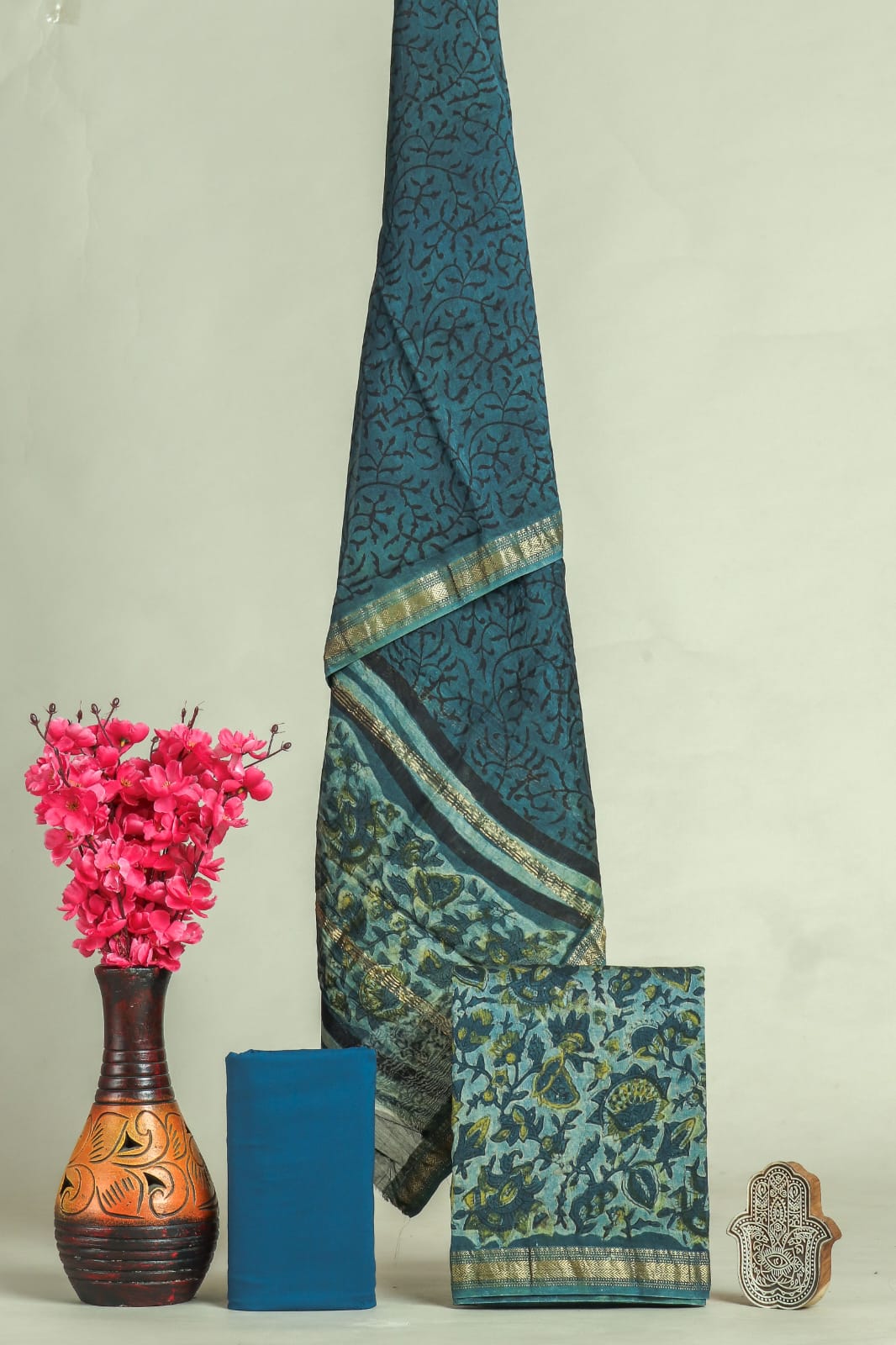 Designer Hand Block Print Maheshwari Silk Suit Set (MSLYS30)