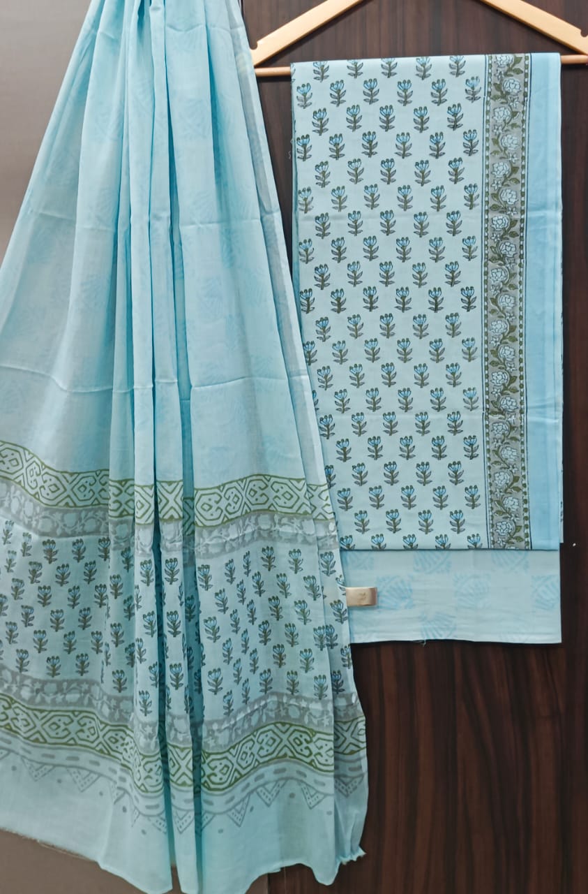 EXCLUSIVE HAND BLOCK PRINT PURE COTTON SUIT WITH COTTO MULMUL DUPATTA (MALYS129)