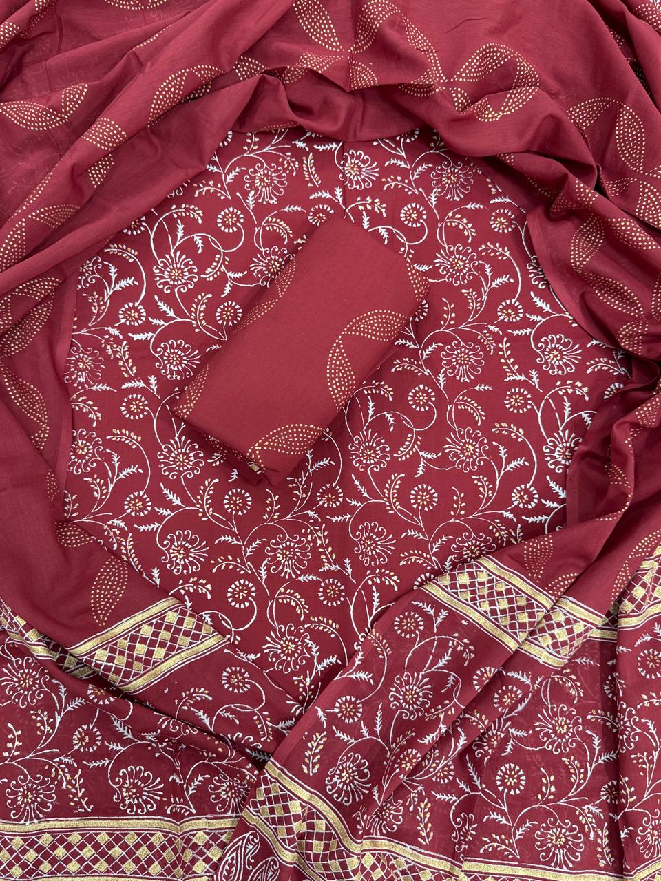 EXCLUSIVE HAND BLOCK PRINT PURE COTTON SUIT WITH COTTO MULMUL DUPATTA (MALYS123)