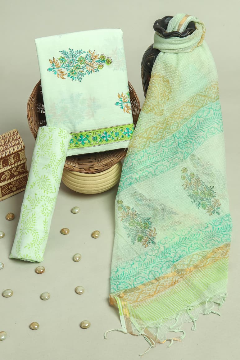 YUVI STYLE HAND BLOCK PURE COTTON SUIT WITH KOTA DORIA DUPATTA (3CKDYS160)