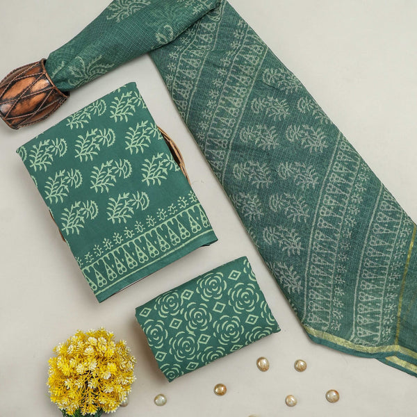 APPEALING  HAND BLOCK PURE COTTON SUIT WITH KOTA DORIA DUPATTA (3CKDYS124)
