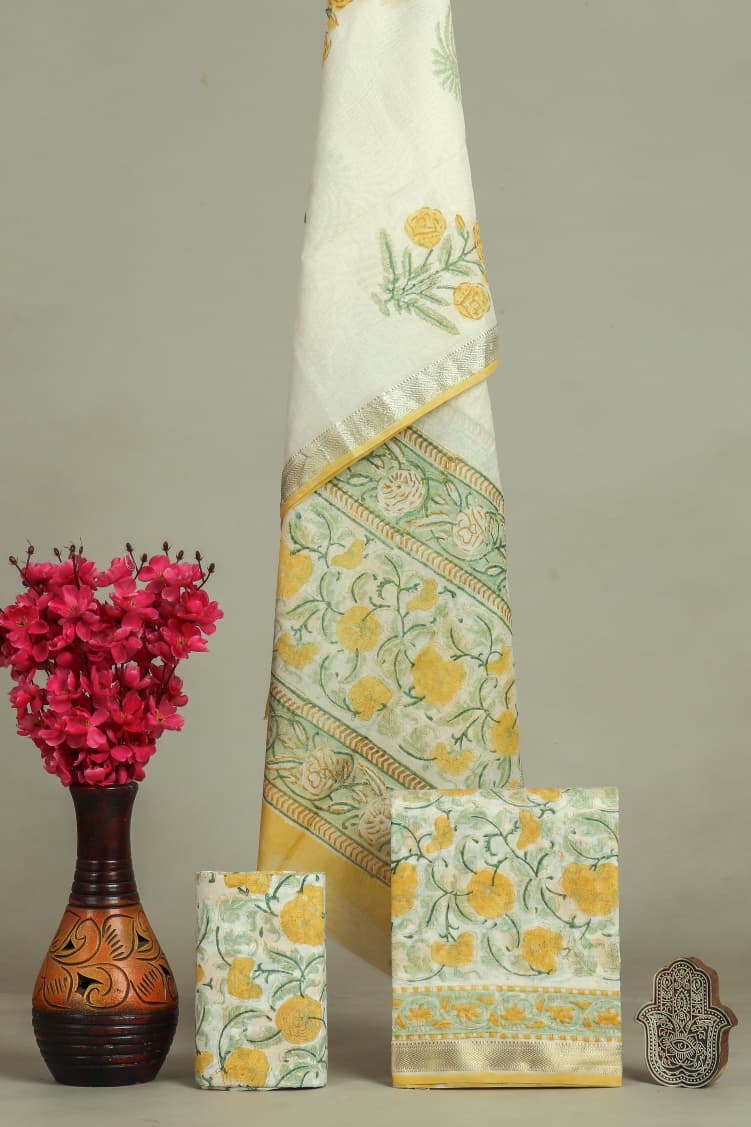 DESIGNER HAND BLOCK PRINT MAHESHWARI SILK SUIT SET (MSLYS40)