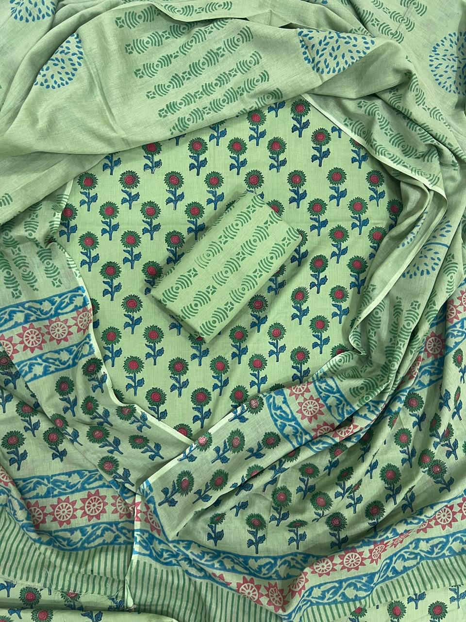 DESIGNER HAND BLOCK PRINT PURE COTTON SUIT WITH COTTON MULMUL DUPATTA(MALYS35)