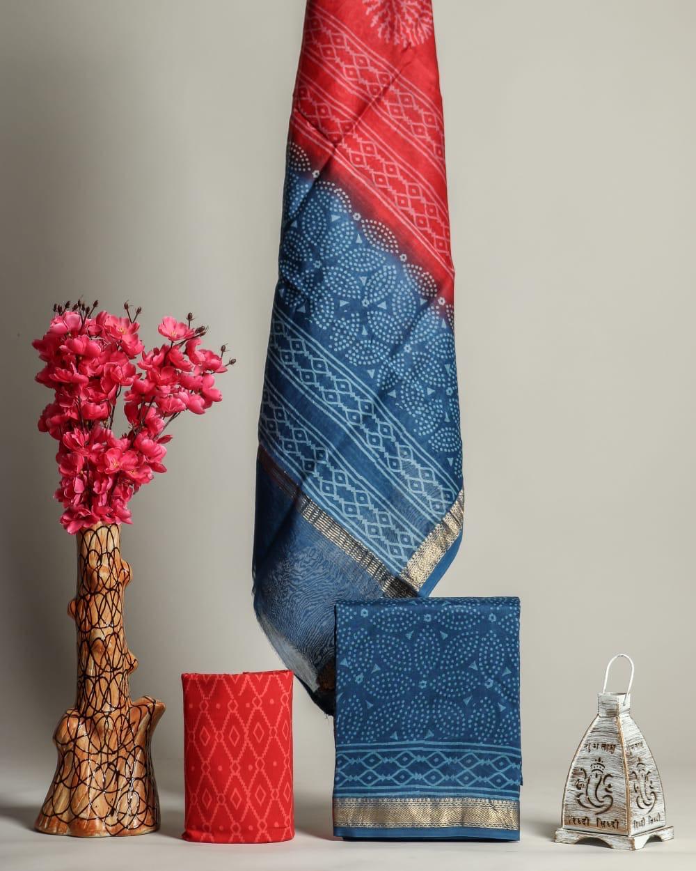 HAND BLOCK PRINT MAHESHWARI SILK SUIT WITH MAHESHWARI SILK DUPATTA (MSLYS128)