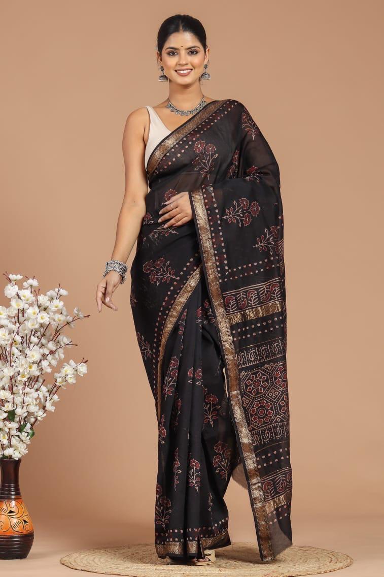 EXCLUSIVE HAND BLOCK AJRAK PRINT MAHESWARI SILK SAREE ( MSYS02)