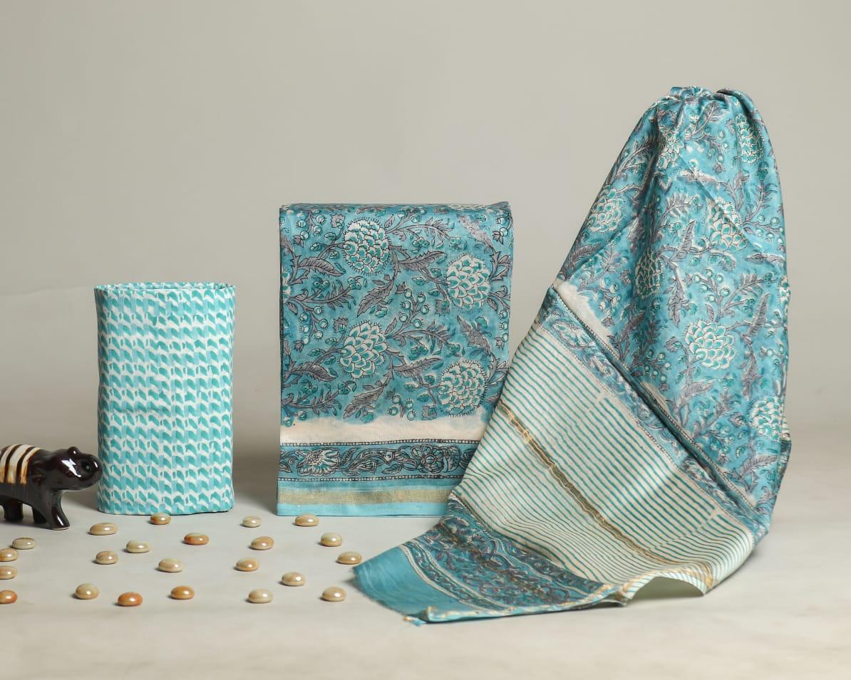 Designer Hand Block Print Chanderi Silk Suit set with Premium Chanderi Dupatta(CHDYS18)