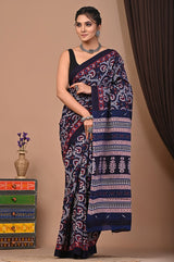 EXCLUSIV PRINT HAND BLOCK PRINT COTTON MULMUL SAREE WITH BLOUSE (CMSYS07)
