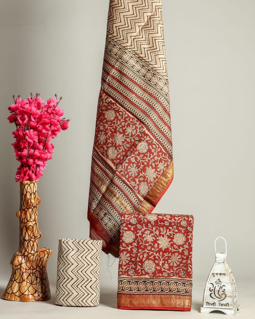 DESIGNER HAND BLOCK   PRINT MAHESHWARI SILK SUIT MAHESHWARI SILK DUPPTA (MSLYS180)