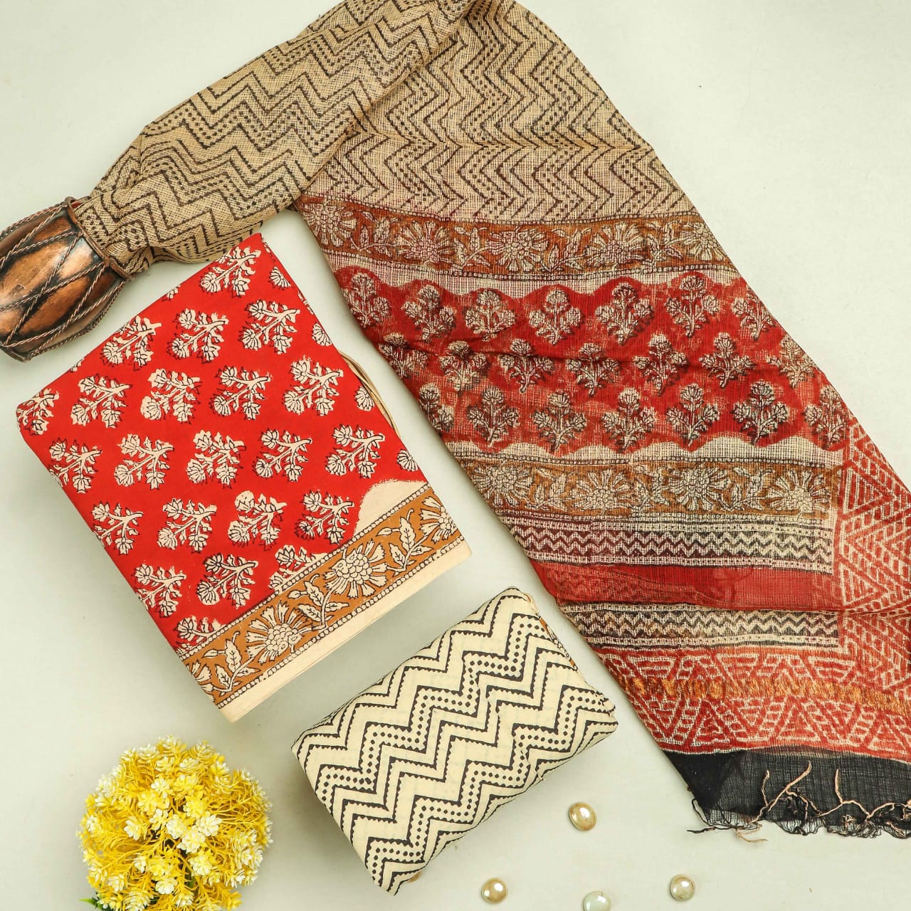 DESIGNER HAND BLOCK PRINT PURE COTTON SUIT WITH KOTA DORIA DUPATTA (3CKDYS102)