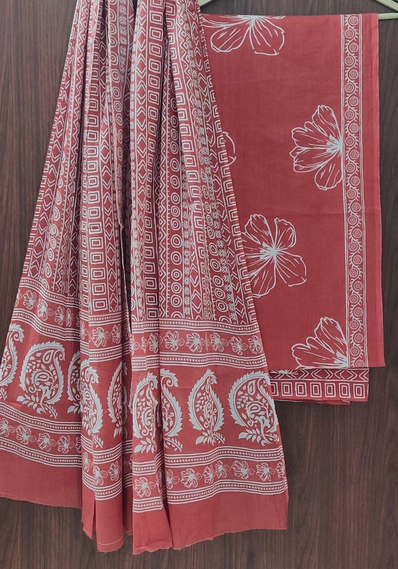 DESIGNER HAND BLOCK PRINT PURE COTTON SUIT WITH COTTON MULMUL DUPATTA(MALYS37)