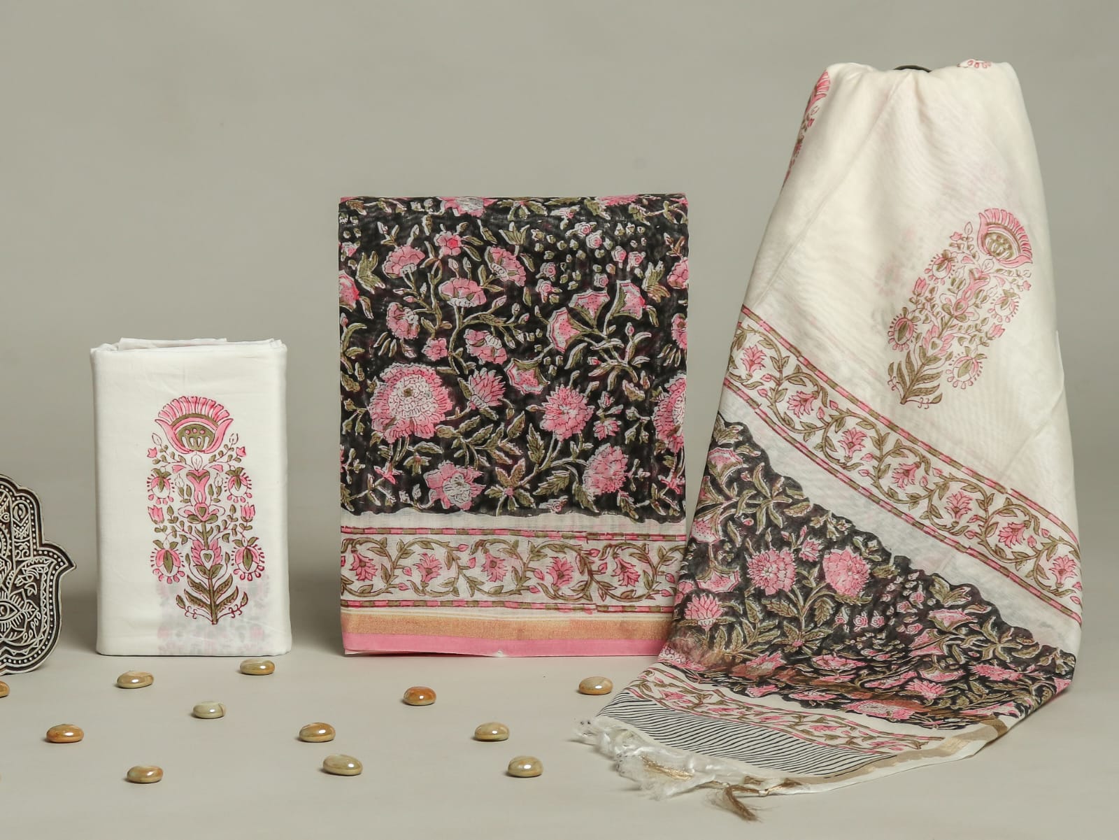 TRADITIONAL HAND BLOCK CHANDERI SILK SUIT SET WITH CHANDERI DUPATTA (CHDYS273)