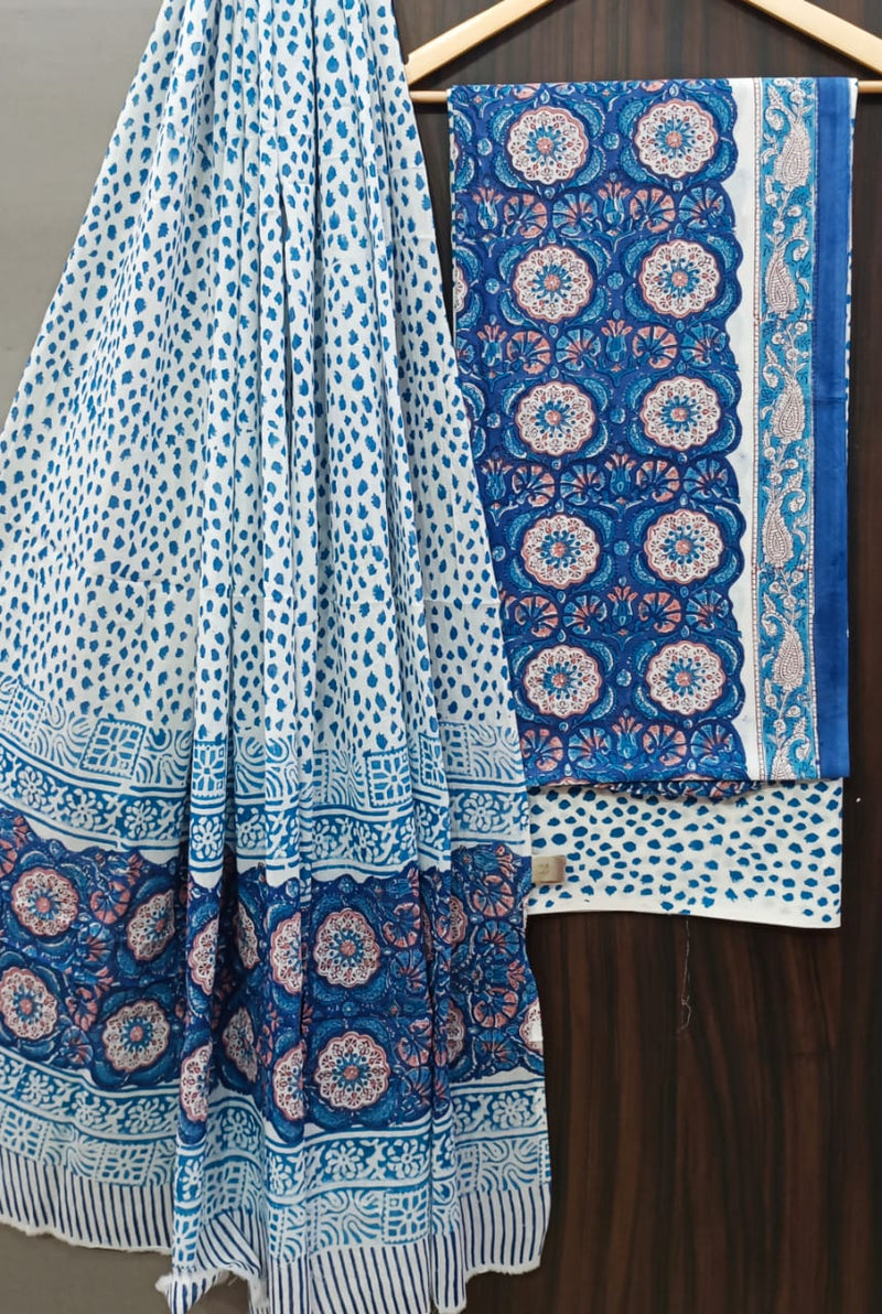 Designer Hand Block Print Pure Cotton Suit with Cotton Mulmul Dupatta (MALYS02)