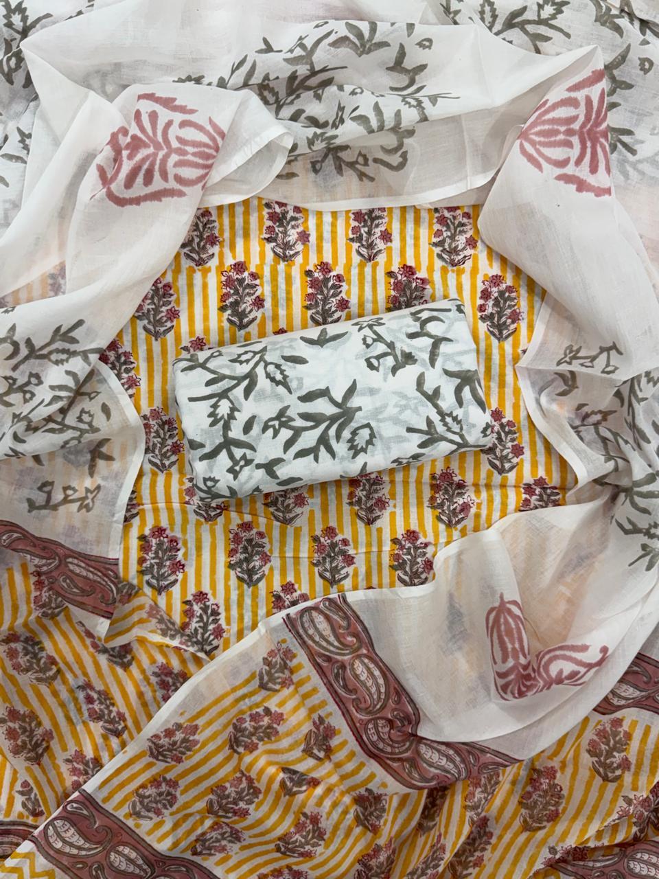 HAND BLOCK PRINT PURE COTTON SUIT WITH COTTON MULMUL DUPATTA (MALYS50)