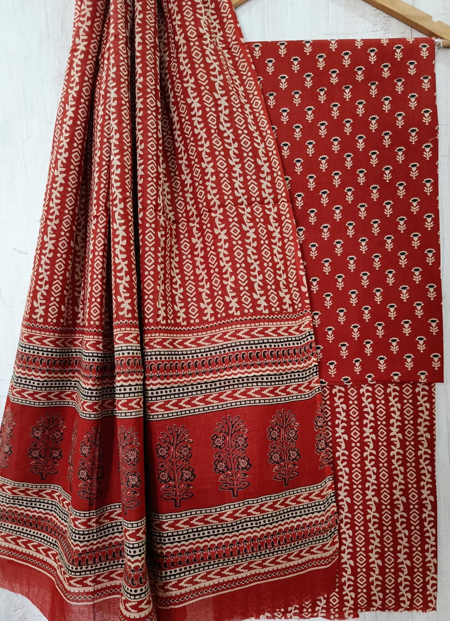 DESIGNER HAND BLOCK PRINT PURE COTTON SUIT WITH MULMUL DUPATTA (MALYS99)