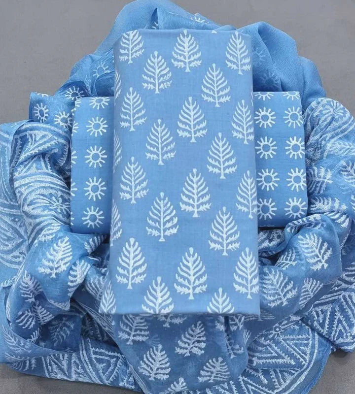ELEGANT HAND BLOCK PRINT PURE COTTON SUIT WITH CHIFFION DUPTTA (PCHFYS77)