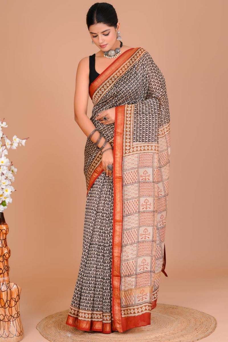 DESIGNER HAND BLOCK PRINTED MAHESWARI SILK SAREE ( MSYS35)