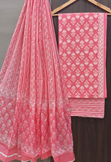 TRADITIONAL HAND BLOCK PRINT COTTON SUIT WITH  MULMUL DUPPTA (MALYS242)