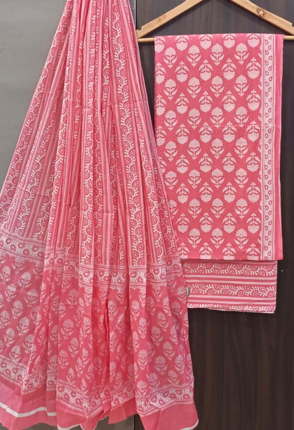 Designer Hand Block Print Pure Cotton Suit with Cotton Mulmul Dupatta (MALYS10)
