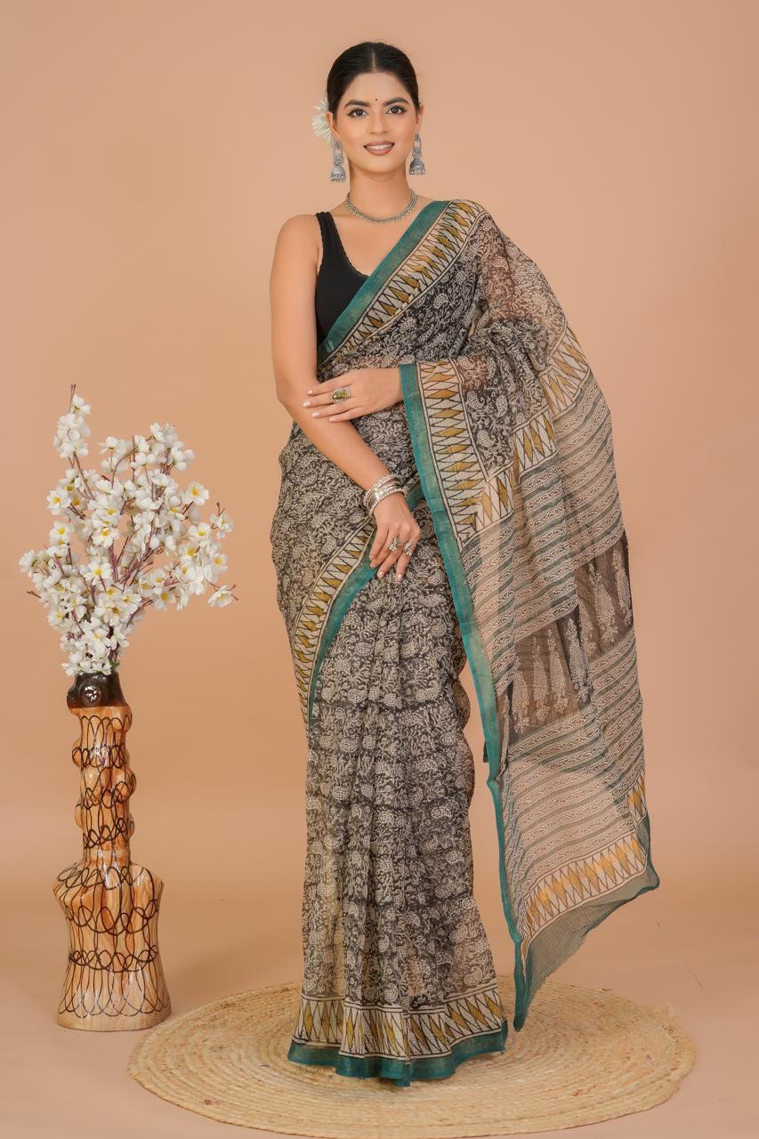 DESIGNER HAND BLOCK PRINTED KOTA DORIYA SILK SAREE(KDSYS31)