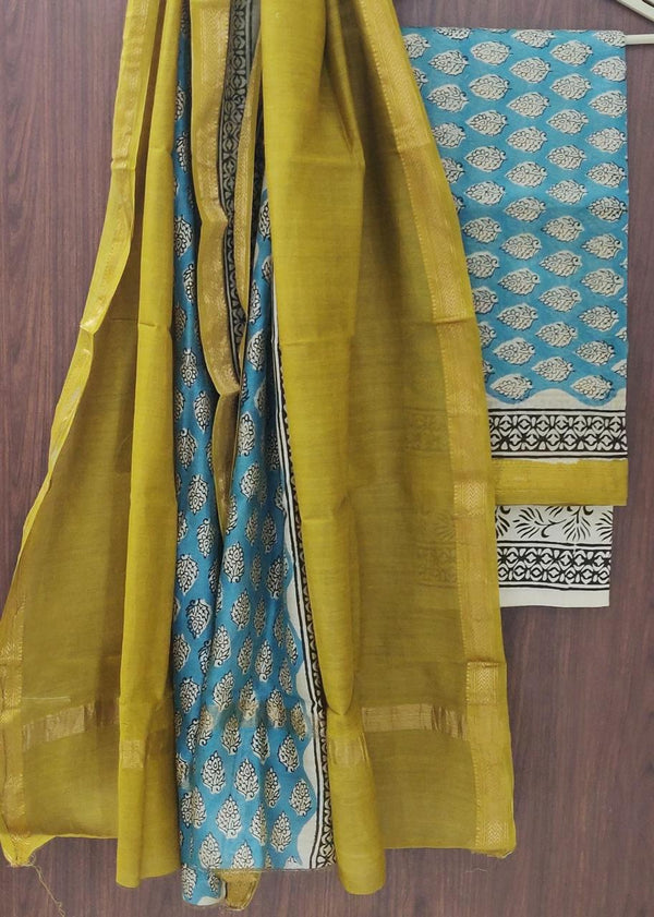 YUVI STYLE HAND BLOCK PRINT MAHESHWARI SILK SUIT WITH MAHESHWARI SILK DUPATTA (MSLYS108)