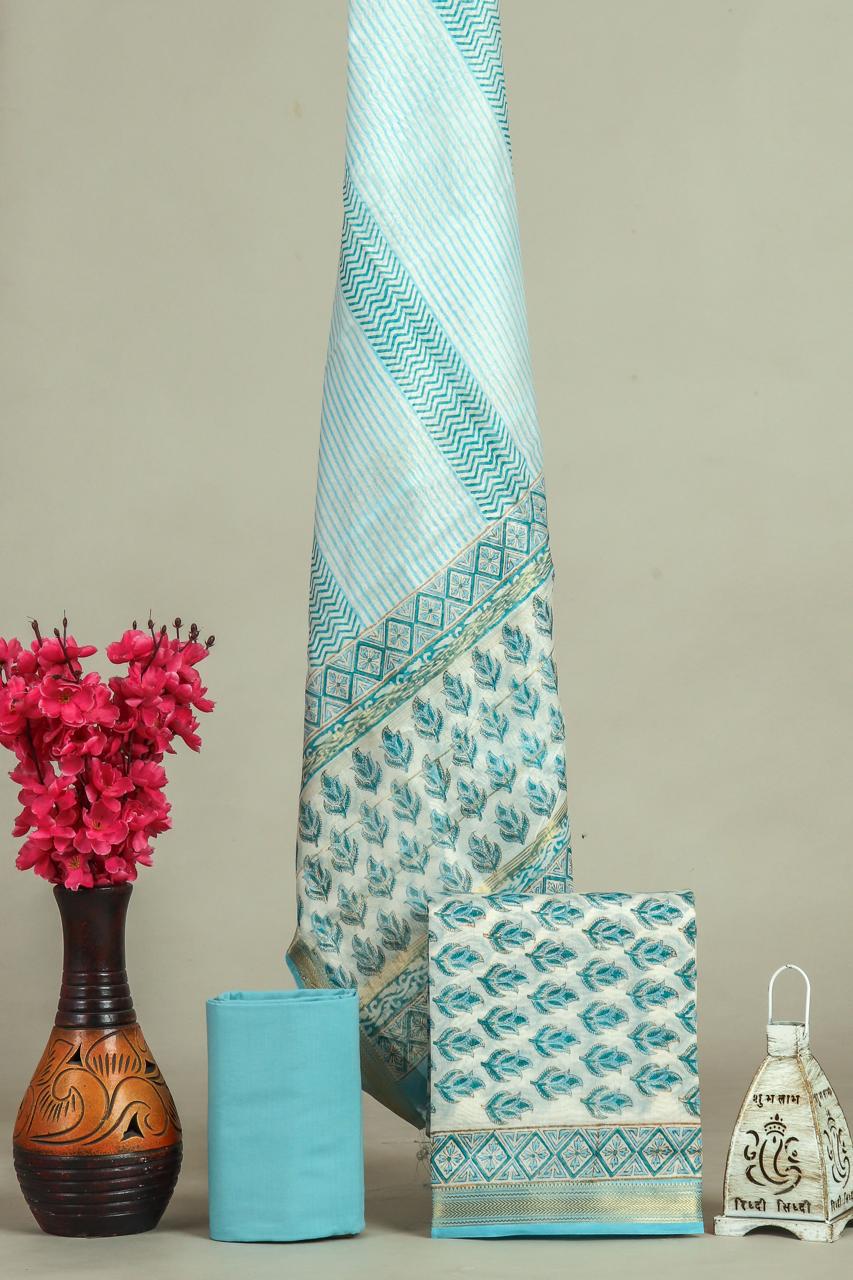 DESIGNER HAND BLOCK PRINT MAHESHWARI SILK SUIT SET (MSLYS39)