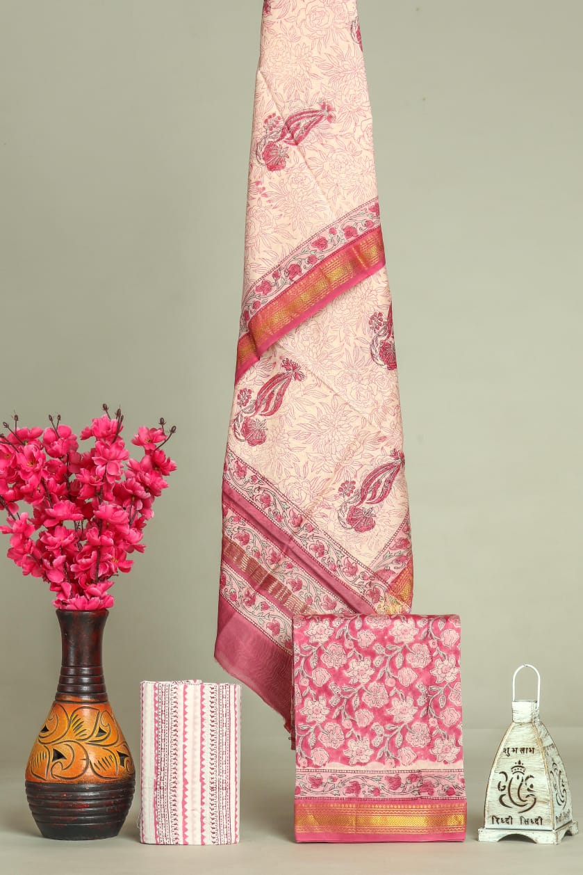 DESIGNER HAND BLOCK PRINT MAHESHWARI SILK SUIT SET (MSLYS152)